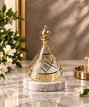 Egyptian Hand Blown Glass Perfume Bottle, Pyramid Teardrop Shape, Geometric Gold Design, Decorative Fragrance Oil Bottle, Vanity Decor