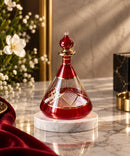 Egyptian Hand Blown Glass Perfume Bottle, Pyramid Teardrop Shape, Geometric Gold Design, Decorative Fragrance Oil Bottle, Vanity Decor