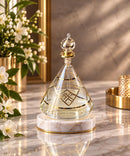 Egyptian Hand Blown Glass Perfume Bottle, Pyramid Teardrop Shape, Geometric Gold Design, Decorative Fragrance Oil Bottle, Vanity Decor
