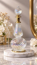 Egyptian Hand Blown Glass Perfume Bottle, Ribbed Swirl Gourd Shape, Sculptural Fragrance Oil Bottle, Artisan Vanity Decor