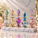 Set of 5 Egyptian Hand Blown Glass Perfume Bottles, Assorted Swirl Design Mini Bottles, 14K Gold Accent Decorative Collectible Gift