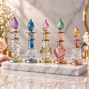 Set of 5 Egyptian Hand Blown Glass Perfume Bottles, Assorted Swirl Design Mini Bottles, 14K Gold Accent Decorative Collectible Gift