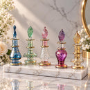 Set of 5 Egyptian Hand Blown Glass Perfume Bottles, Assorted Swirl Design Mini Bottles, 14K Gold Accent Decorative Collectible Gift