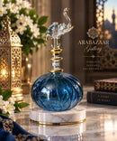 Egyptian Hand Blown Glass Perfume Bottle, Ribbed Round Bottle with Elephant Stopper, Decorative Fragrance Oil Bottle, Artisan Vanity Decor