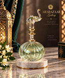 Egyptian Hand Blown Glass Perfume Bottle, Ribbed Round Bottle with Elephant Stopper, Decorative Fragrance Oil Bottle, Artisan Vanity Decor