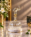 Egyptian Hand Blown Glass Perfume Bottle, Ribbed Round Bottle with Elephant Stopper, Decorative Fragrance Oil Bottle, Artisan Vanity Decor