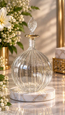 Egyptian Hand Blown Glass Perfume Bottle, Ribbed Round Globe Bottle, Teardrop Stopper, Artisan Fragrance Oil Bottle, Luxury Vanity Decor