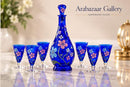 Egyptian Hand Blown Glass Decanter Set with 6 Glasses, Hand Painted Floral Drinkware, Decorative Barware, Wedding Housewarming Gift