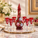 Egyptian Hand Blown Glass Decanter Set with 6 Glasses, Hand Painted Floral Drinkware, Decorative Barware, Wedding Housewarming Gift