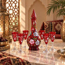 Egyptian Hand Blown Glass Decanter Set with 6 Glasses, Hand Painted Floral Drinkware, Decorative Barware, Wedding Housewarming Gift