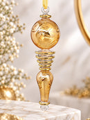 Hand Blown Glass Finial Ornament, Globe & Teardrop Drop Design, Egyptian Handmade Christmas Ornament, Artisan Glass Holiday Tree Decor
