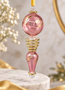 Hand Blown Glass Finial Ornament, Globe & Teardrop Drop Design, Egyptian Handmade Christmas Ornament, Artisan Glass Holiday Tree Decor