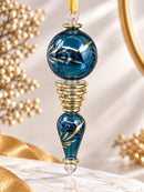 Hand Blown Glass Finial Ornament, Globe & Teardrop Drop Design, Egyptian Handmade Christmas Ornament, Artisan Glass Holiday Tree Decor