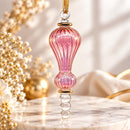 Egyptian Hand Blown Glass Christmas Ornament, Ribbed Finial Ornament, Teardrop Drop Bauble, Artisan Glass Holiday Tree Decoration