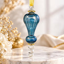 Egyptian Hand Blown Glass Christmas Ornament, Ribbed Finial Ornament, Teardrop Drop Bauble, Artisan Glass Holiday Tree Decoration
