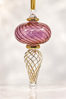 Hand Blown Glass Finial Ornament, Spiral Swirl Christmas Ornament, Egyptian Glass Holiday Decor, Gold Accent Tree Ornament, Unique Gift