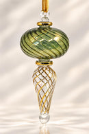 Hand Blown Glass Finial Ornament, Spiral Swirl Christmas Ornament, Egyptian Glass Holiday Decor, Gold Accent Tree Ornament, Unique Gift