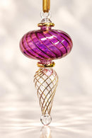 Hand Blown Glass Finial Ornament, Spiral Swirl Christmas Ornament, Egyptian Glass Holiday Decor, Gold Accent Tree Ornament, Unique Gift