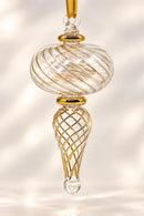 Hand Blown Glass Finial Ornament, Spiral Swirl Christmas Ornament, Egyptian Glass Holiday Decor, Gold Accent Tree Ornament, Unique Gift