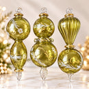 Set of 3 Hand Blown Etached Glass Ornaments, Floral Globe & Teardrop Designs, Egyptian Handmade Christmas Ornaments, Artisan Tree Decor