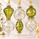 Set of 3 Hand Blown Etached Glass Ornaments, Floral Globe & Teardrop Designs, Egyptian Handmade Christmas Ornaments, Artisan Tree Decor