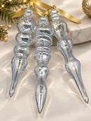 Set of 3 Hand Blown Glass Icicle Ornaments, Long Finial Christmas Ornaments, Egyptian Glass Tree Decor, Handmade Holiday Gift Set