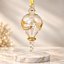 Hand Blown Glass Finial Ornament, Teardrop Christmas Ornament, Egyptian Artisan Glass, 14K Gold Accents, Handmade Holiday Decor