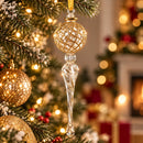 Hand Blown Glass Finial Ornament, Lattice Globe Christmas Ornament, Long Icicle Drop, Egyptian Glass Tree Decor, Handmade Holiday Gif