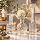Egyptian Handmade Glass Vase Set of 3, Hand Blown Clear Glass Vases, Artisan Flower Vase Set, Wedding Centerpiece, Home Décor