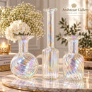 Egyptian Handmade Glass Vase Set of 3, Hand Blown Clear Glass Vases, Artisan Flower Vase Set, Wedding Centerpiece, Home Décor