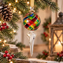 Hand Blown Glass Finial Ornament, Spiral Swirl Globe & Long Icicle Drop, Egyptian Handmade Christmas Ornament, Artisan Tree Decor