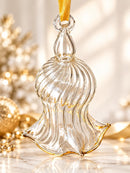 Hand Blown Glass Bell Ornament, Ribbed Ruffle Bell Design, Egyptian Handmade Christmas Ornament, Artisan Glass Holiday Tree Decor