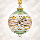 Mouth Blown Glass Christmas Ornament, Ornate Starburst Globe Ornament, Egyptian Glass Bauble, Artisan Holiday Decor Unique Gift 14K Gold