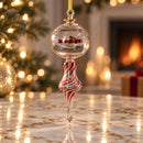 Hand Blown Glass Finial Ornament, Spiral Icicle Christmas Ornament, Clear Globe Ornament, Egyptian Art Glass, Gold Accent Holiday Decor