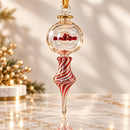 Hand Blown Glass Finial Ornament, Spiral Icicle Christmas Ornament, Clear Globe Ornament, Egyptian Art Glass, Gold Accent Holiday Decor