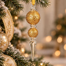 Hand Blown Glass Finial Ornament, Double Globe Christmas Ornament, Textured Egyptian Art Glass, Long Icicle Ornament, Holiday Tree Decor