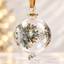 Hand Blown Glass Globe Ornament, Botanical Leaf & Berry Design, Egyptian Handmade Christmas Ornament, Artisan Glass Holiday Tree Decor
