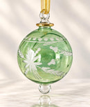 Hand Blown Glass Floral Globe Ornament, Etched Flower Christmas Ornament, Egyptian Artisan Glass, 14K Gold Accents, Holiday Decor