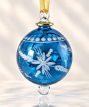 Hand Blown Glass Floral Globe Ornament, Etched Flower Christmas Ornament, Egyptian Artisan Glass, 14K Gold Accents, Holiday Decor