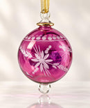 Hand Blown Glass Floral Globe Ornament, Etched Flower Christmas Ornament, Egyptian Artisan Glass, 14K Gold Accents, Holiday Decor