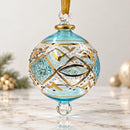 Egyptian Hand Blown Glass Christmas Ornament, Hand Painted Globe Bauble, Geometric Mosaic Design, Gold Detailed Artisan Holiday Decor