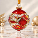 Egyptian Hand Blown Glass Christmas Ornament, Hand Painted Globe Bauble, Geometric Mosaic Design, Gold Detailed Artisan Holiday Decor