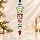 Hand Blown Glass Finial Ornament, Spiral Lattice Double Drop Design, Egyptian Handmade Christmas Ornament, Artisan Glass Tree Decor