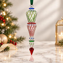 Hand Blown Glass Finial Ornament, Spiral Lattice Double Drop Design, Egyptian Handmade Christmas Ornament, Artisan Glass Tree Decor