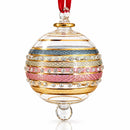 Hand Blown Glass Jeweled Stripe Globe Ornament, Textured Band Christmas Ornament, Egyptian Artisan Glass, 14K Gold Accents, Holiday Decor