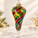 Hand Blown Glass Finial Ornament, Spiral Swirl Christmas Ornament, Egyptian Art Glass, Gold Accent Holiday Decor, Unique Christmas Gift