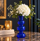 Egyptian Handmade Cobalt Blue Glass Vase, Hand Blown Sculptural Vase, Blue Bubble Glass Flower Vase, Artisan Home Decor, Statement Vase