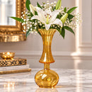 Egyptian Handmade Amber Glass Vase, Hand Blown Ribbed Flower Vase, Golden Artisan Glass, Decorative Statement Vase, Handmade in Egypt