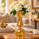Egyptian Handmade Amber Glass Vase, Hand Blown Ribbed Flower Vase, Golden Artisan Glass, Decorative Statement Vase, Handmade in Egypt
