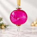 Large Globe Hand Blown Glass Etched Ornament, Artisan Egyptian Glass Christmas Ornament, 14K Gold Accents, Holiday Decor, Unique Gift